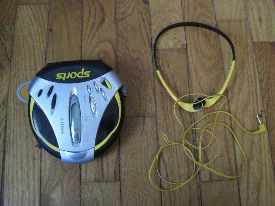 Sony D-SJ15 PARTS OR REPAIR Portable Sports CD Headphones Walkman Player YELLOW