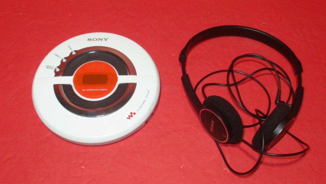 Sony CD Walkman PSYC D-EJ100 White/Orange G-Protection Tested & Working