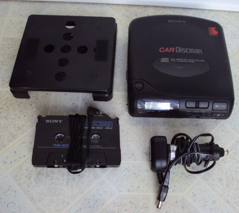 Sony Car Discman D-180K Portable CD Player, Cassette Adapter, Plug & Stand