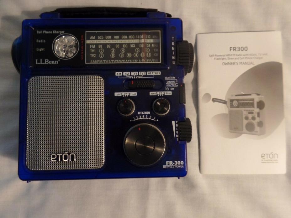 LL Bean Eton FR-300 AM/FM Weather Emergency Crank Radio Siren Flashlight Blue