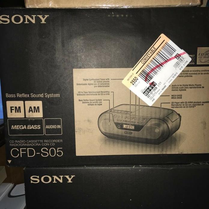 NEW,Sealed. Sony CD AM FM Radio Cassette Boombox CFD-S05, Audio Input, Mega Bass