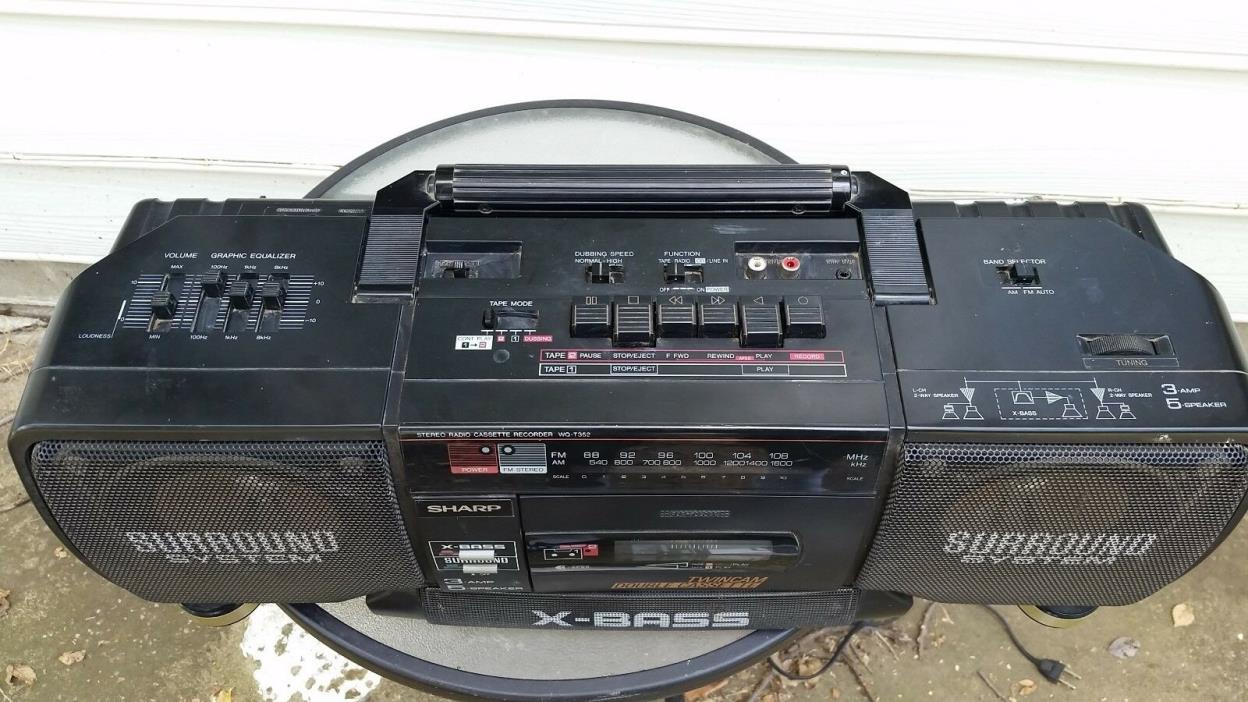 Vintage Sharp X-Bass WQ-T352 Boombox Stereo Cassette Surround