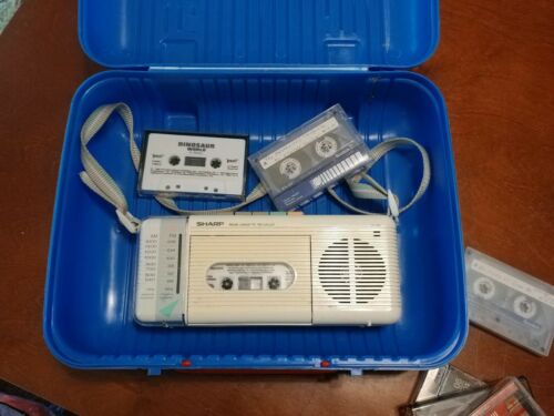 Vintage Cream Sharp QT-5 Radio Cassette Recorder Boom Box Tested w/ carry case
