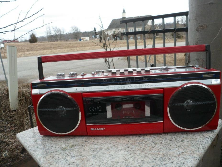 Vintage SHARP QT-12R Boombox AM FM Stereo Radio Tape Cassette Japan Version Red
