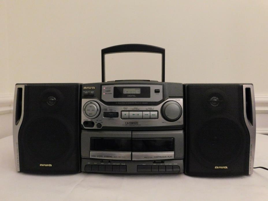 AIWA CA-DW420 Portable Boombox with CD Player, AM/FM Radio, & Dual Cassette Deck