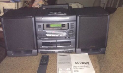Aiwa CA-DW480 CD Player Radio with Dual Cassette Boombox W/ Remote & Instruction