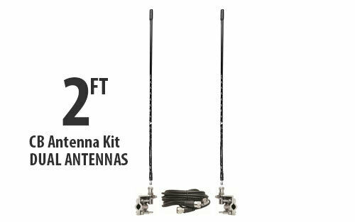 Dual 2 ft Black fiberglass CB Antenna kit w mounts + coax 1000w Superior quality