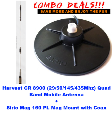 Harvest CR 8900 (10m/6m/2m/70cm) Quad Band Mobile Antenna w Sirio Mag Mount
