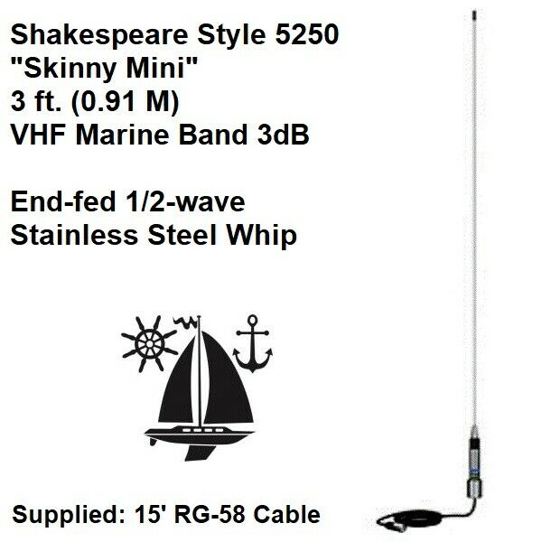 Shakespeare Low Profile Skinny Mini VHF Marine Band Antenna -36