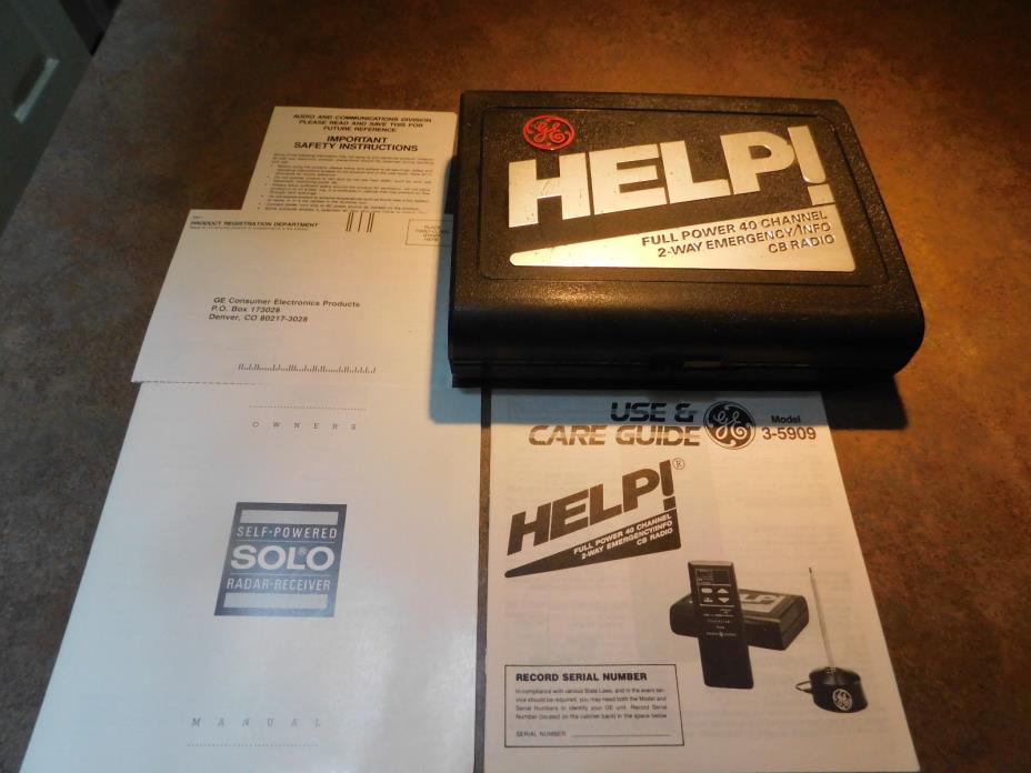 Vintage Portable GE Help 3-5909 Full Power 40 Channel 2-Way Emergency CB Radio