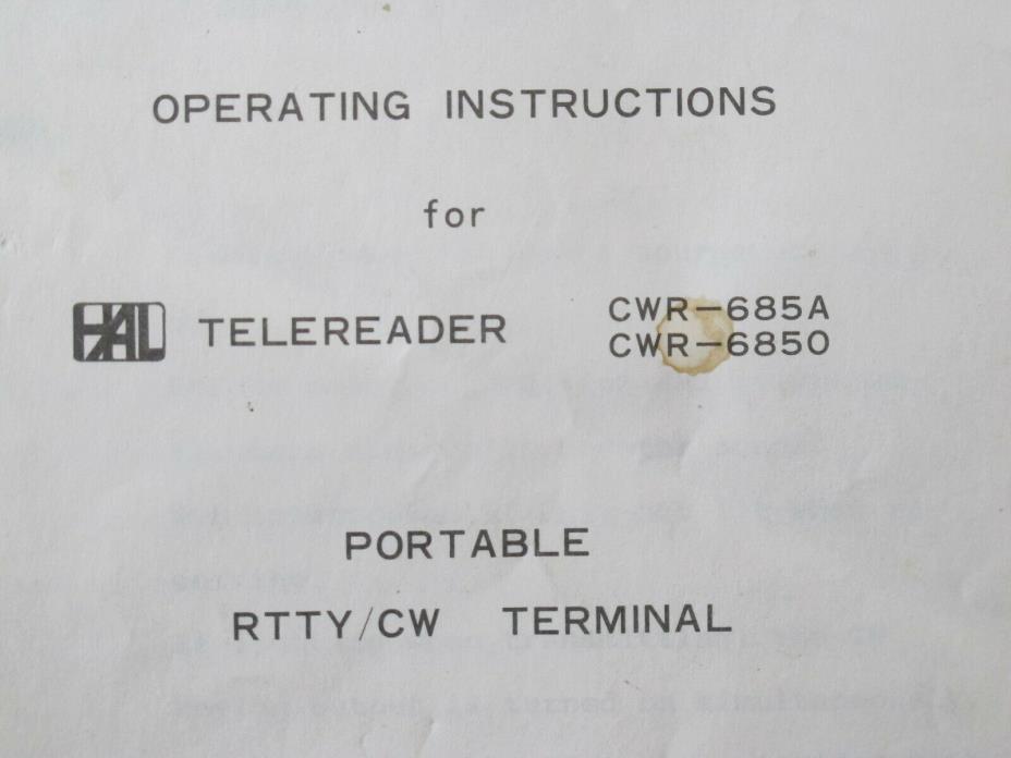 HAL telereader instruction manual HAM radio RTTY Terminal CWR 6850