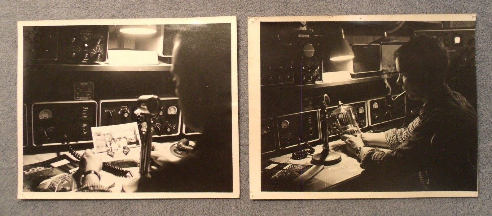 Tube Ham Radio Microphone Operator Black & White 2 Photographs 1963 Smoking Man