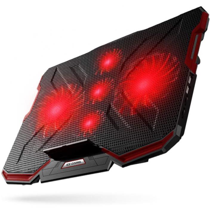 5 Fans Laptop Cooling Pad, Portable Ultra-Slim Cooler, with Red LED Light, Dual