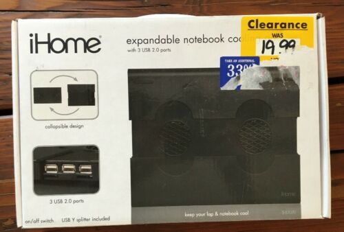 iHome Notebook Cooling Pad - Expandable W/ 3 USB 2.0 Ports Black