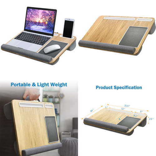 Lap Desk Laptop W Mouse & Wrist Pad For Notebook Macbook Tabl Wood Grain 1 Pack