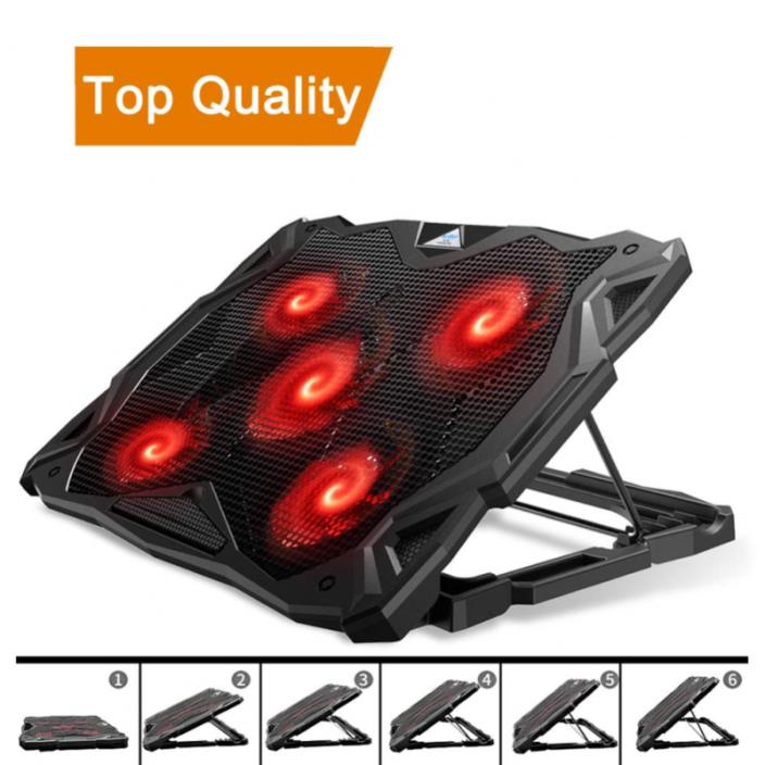 Pccooler Laptop Cooling Pad, Cooler with 5 Quiet Red LED Fans for 12-17.3 Inch,