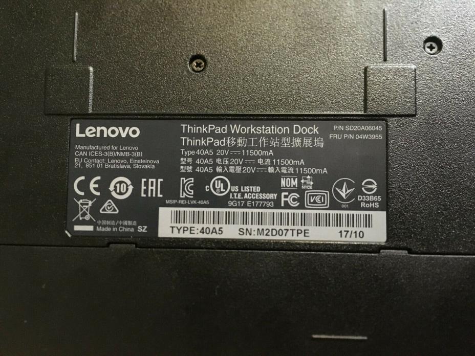 Lenovo ThinkPad Workstation Docking Station  Type 40A5  (No Charger/Keys)