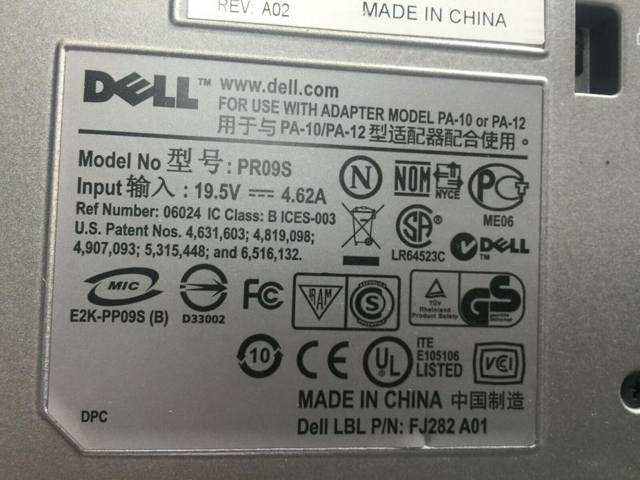 Dell Latitude D420 D430 SDRAM DVD-RW Media Base Docking Station PR09S NT286