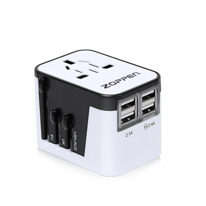 International Travel Plug Adapter 4 USB Universal Outlets US/Euro/UK/IT/FR/AU/JP
