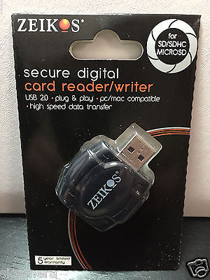 2- Zeikos Hi-Speed SD USB 2.0 Card Readers Writer F/ SD/SDHC MicroSD