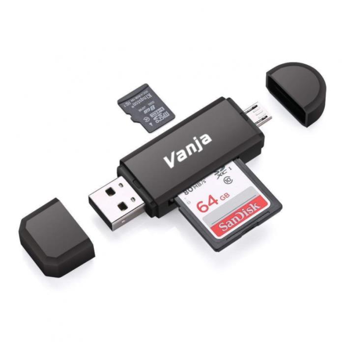 Vanja SD/Micro SD Card Reader, Micro USB OTG Adapter and 2.0 Portable Memory for