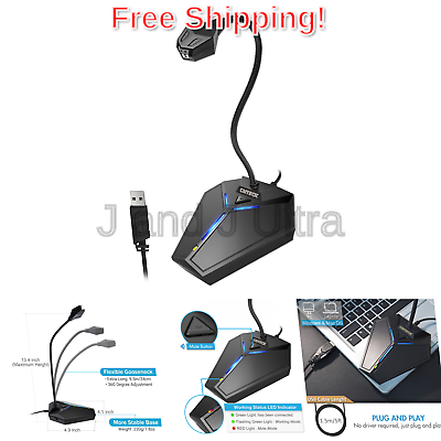 USB Computer Microphone, Plug &Play Desktop Omnidirectional Condenser PC Lapt...