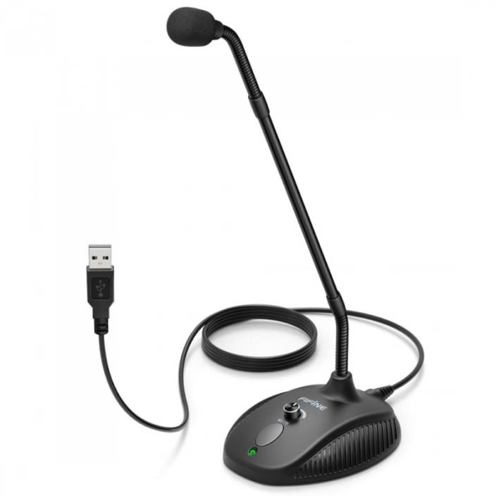 Computer Microphone,Fifine Desktop Gooseneck,Mute Button with LED Indicator,USB