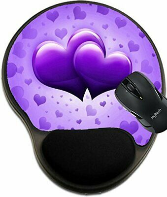 MSD Mouse Pad with Wrist Rest Support Valentines Day Card with Two Big Purple He