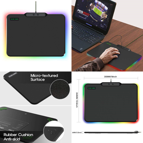 RGB Hard Surface Gaming Mouse Pad W LED Breathing Lighting 9 Modes LA Medium
