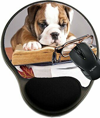 MSD Mouse Pad with Wrist Rest Support 12803645 English Bulldog and Book and Glas