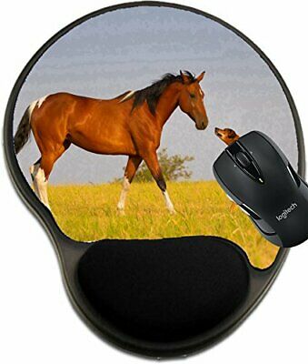 MSD Mouse Pad with Wrist Rest Support 36974460 Red Horse Run with Dog in The Fie