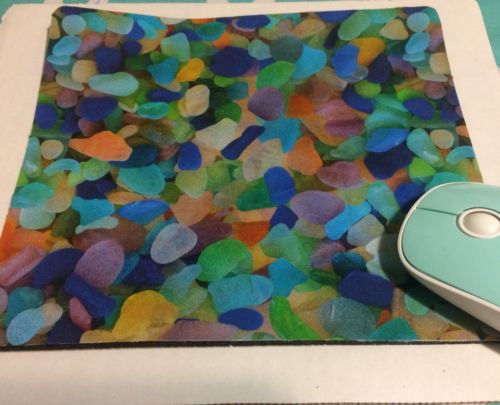 Sea Glass Mouse Pad or Hot pad Trivet Seaglass Fabric Custom Coastal Decor Gift