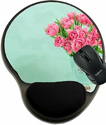 MSD Mouse Pad with Wrist Rest Support 28440296 Pastel Colored Pink Tulip Flowers