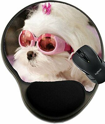 MSD Mouse Pad with Wrist Rest Support Cute Maltese Dog Wearing Pink Goggles Imag