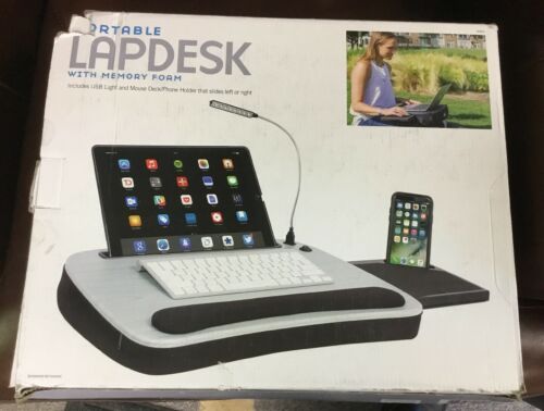 Sofia + Sam Portable Memory Foam Lap Desk with USB Light Mouse Deck Phone