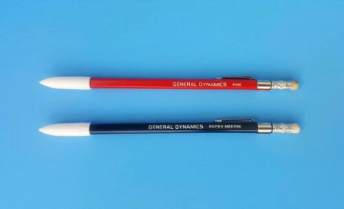 Lot of (2) Vintage GENERAL DYNAMICS Pens with Erasers & Pocket Clip Made in USA