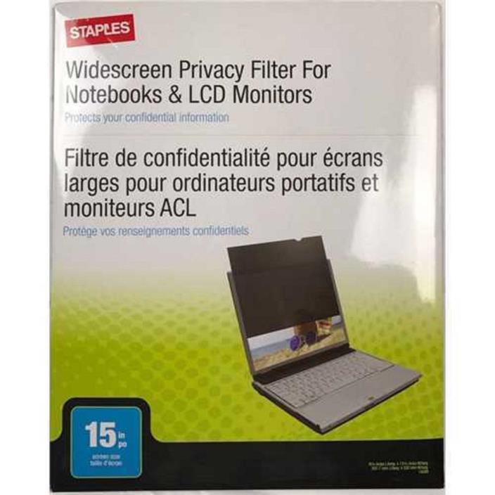 Staples Laptop 15 Widescreen Privacy Screen Filter Black