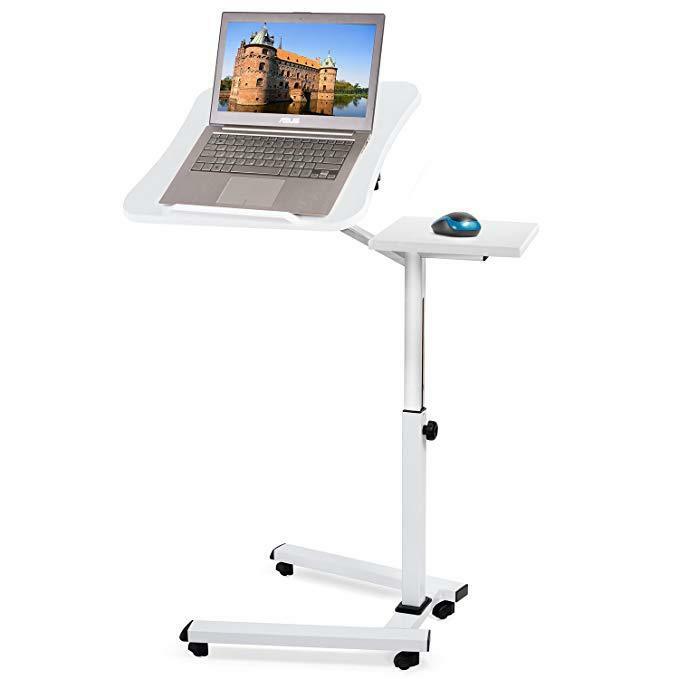 Tatkraft Portable Folding Laptop Stand Table Rolling Desk W/Mouse Pad White