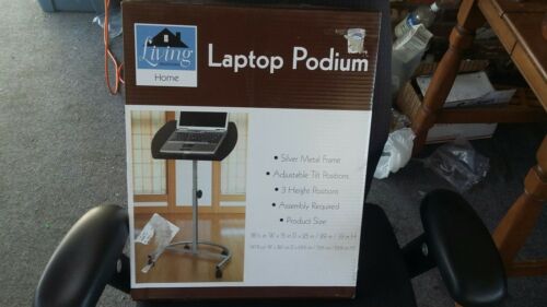 Podium Laptop Stand Mobile Height Adjustable Portable Expandable Black Top New