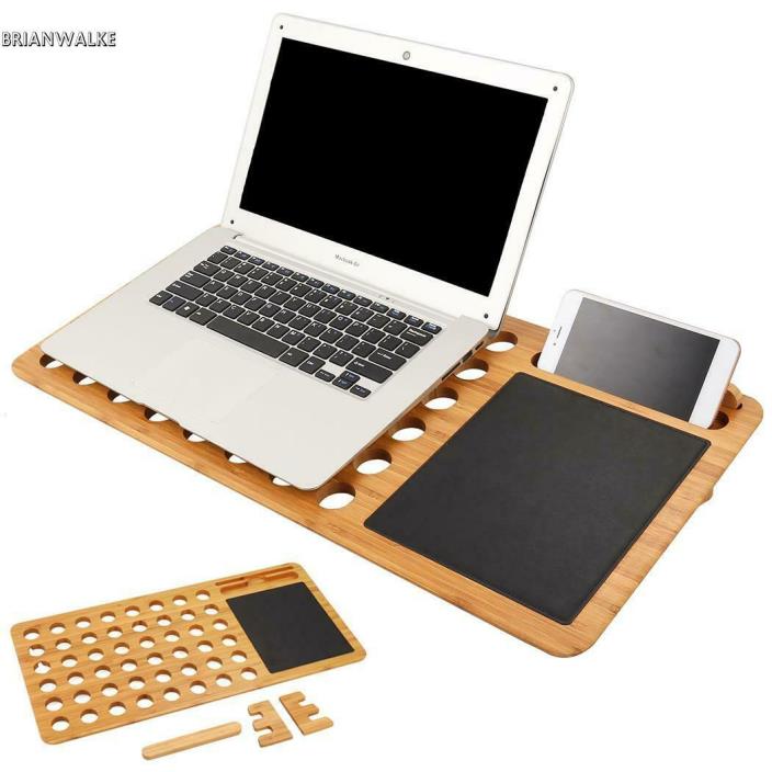 Bamboo Laptop Stand Bed Table Desk Workstation Tray Board w/ Vent Holes BRKE