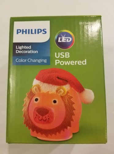 Philips Christmas USB Powered LED Lion with Santa Hat Desktop NEW