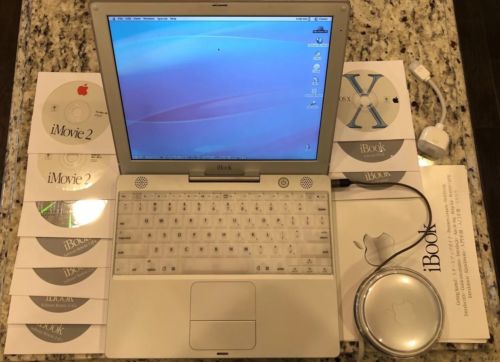 VINTAGE APPLE IBOOK LAPTOP IMAC MACBOOK M6497 WORKING W/ EXTRAS CD DISC OS X