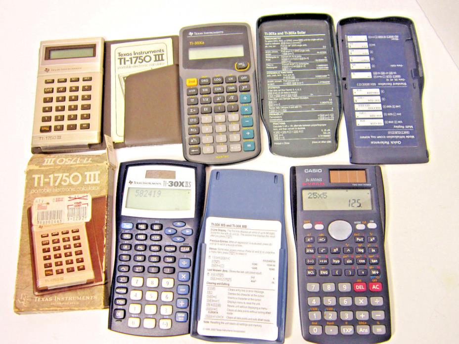 4 Calculators: Texas Instruments TI-30XIIS, TI 30Xa, TI-1750, and CASIO fx-300MS