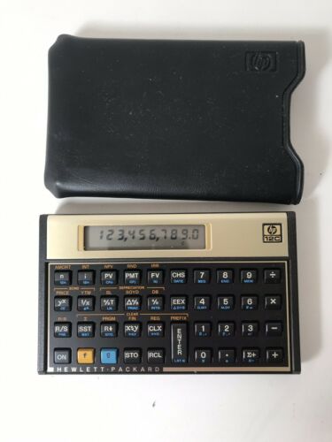 Vintage Hewlett Packard HP 12C Financial calculator with case.