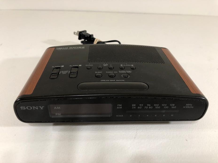 Sony Dream Machine ICF-C420 Dual Alarm Clock AM/FM Radio Wood Grain Design