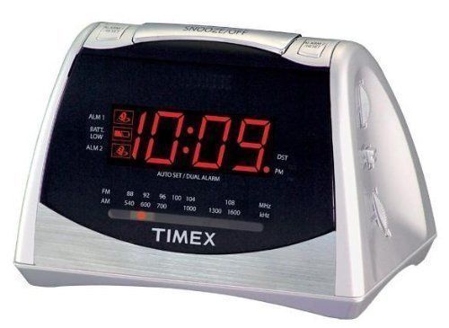 Timex T245S Dual Alarm Clock AM/FM Radio w/ Programmable Snooze & Large Red LED