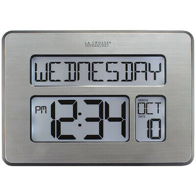 NEW Atomic Brushed Metal Digital Day Date & Temperature Desk Or Wall Alarm Clock