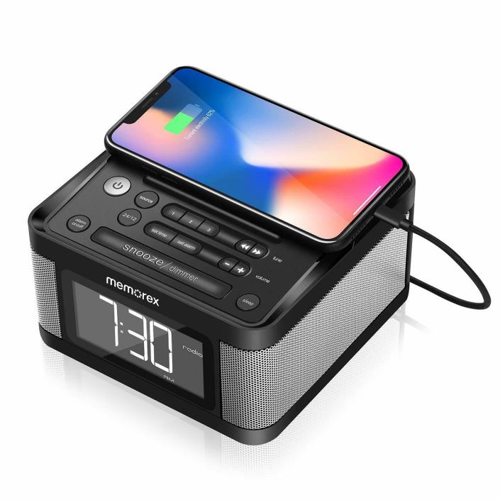 Memorex MC8431 USB Charging Alarm Clock Radio 1.2'' LCD Display w/ Dimmer (Black