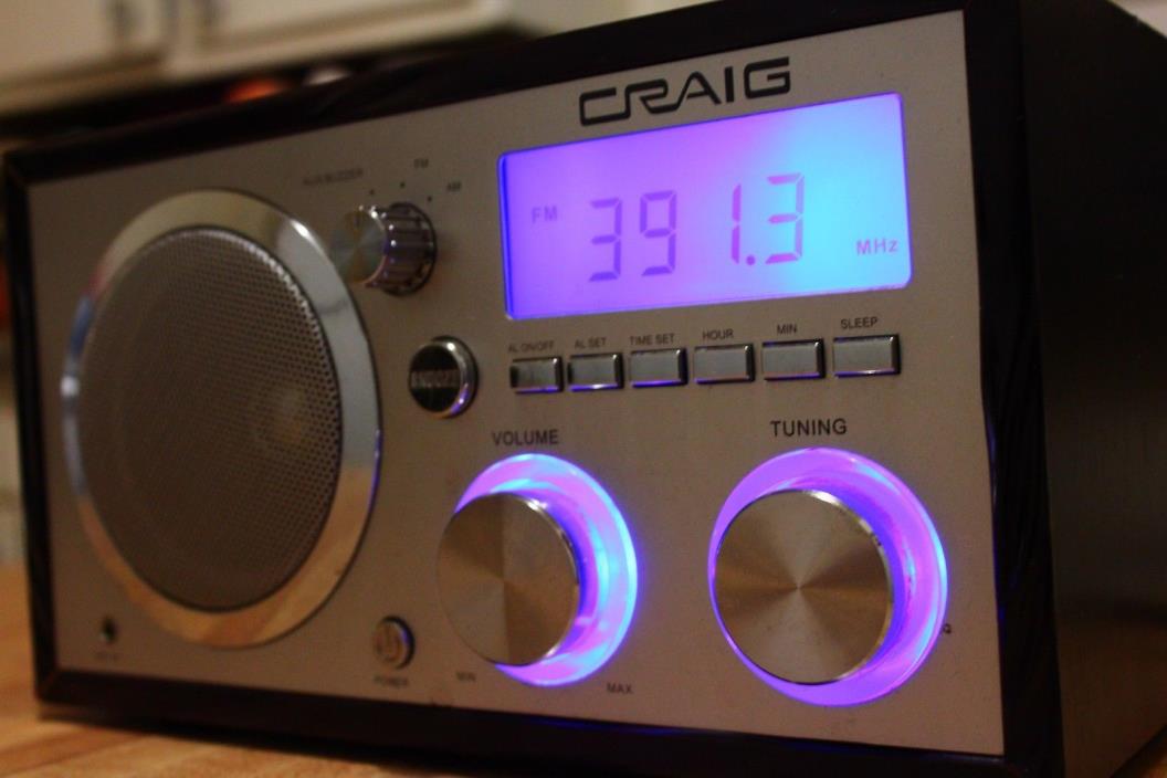 Craig Electronics Digital Clock Radio Alarm, Dark Brown Wood/Silver Model Cr4100