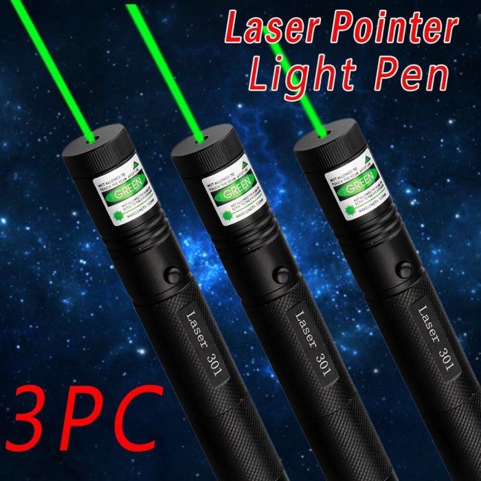 3x 532nm 301 Green Laser Pointer Lazer Pen High Power Visible Beam Light+3x18650